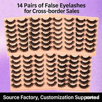 Faux cils 3D personnalisés en forme de croix, 14 paires, style européen et américain, longs, épais et bouclés