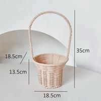 Panier à fleurs en rotin artificiel tissé à la main avec poignée, doublure imperméable, arrangement floral de mariage, emballage cadeau, panier de rangement