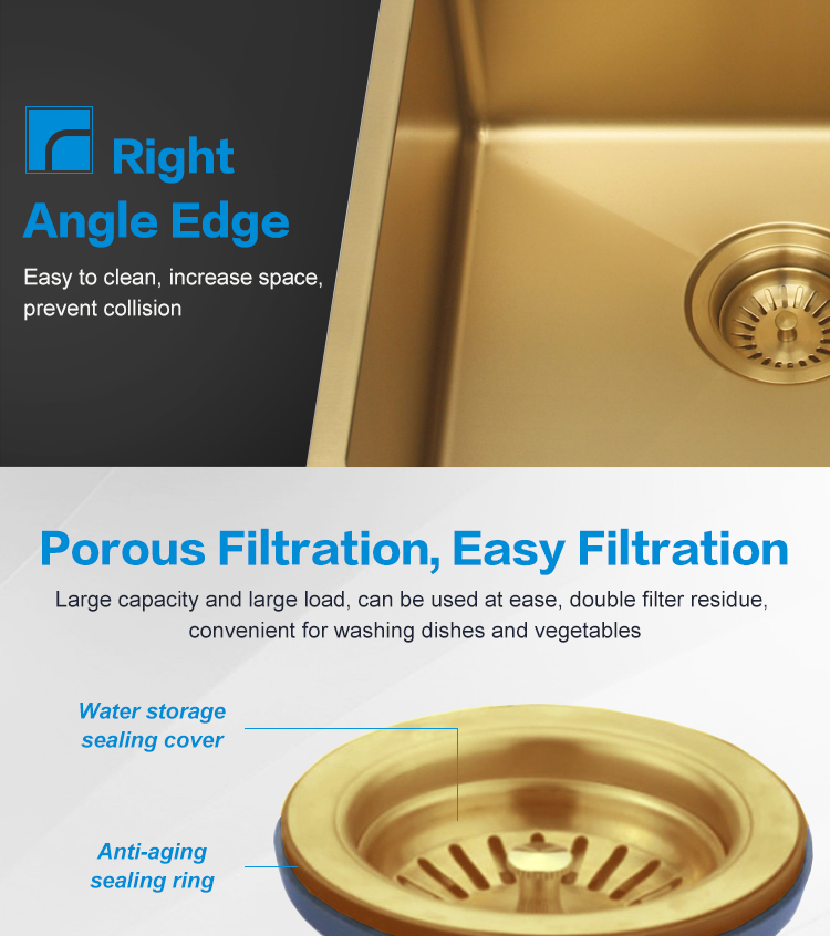 Hot Selling Modern Design Gold Handmade Sink Metal Single Bowl Kitchen Sink