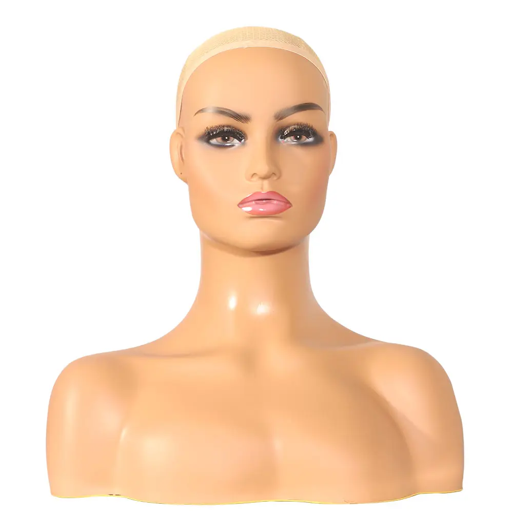 DC-487a-pelucas y joyas para mujer, maniquí de cabeza y hombro, busto completo, Color negro, piel ligera, con agujero en la oreja