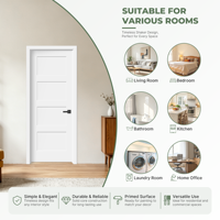 Porte intérieure pré-montée en bois HDF, style Shaker, à 4 panneaux, en MDF blanc apprêté, pour chambre à coucher, disponible depuis notre entrepôt local aux États-Unis.