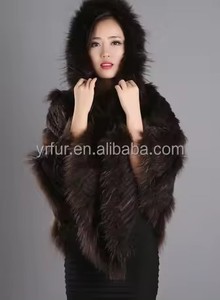 YR447 Poncho d'étole tricoté à la main en <span class=keywords><strong>fourrure</strong></span> de lapin et de raton laveur - Product Image 3