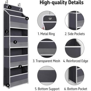 Organisateur de porte suspendu 33x15x85cm gris avec poches transparentes pour salle de bain, chambre et placard - Product Image 4