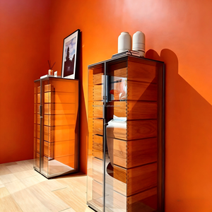 Vitrina minimalista moderna de lujo Modular de Metal personalizado de pared de cristal vitrina con puerta de acero luz Led para sala de estar - Product Image 2