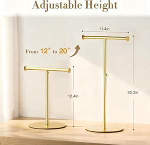 Support de présentation de sac à main en T écologique, hauteur réglable, porte-sac à main, support suspendu pour longs colliers, écharpes et lanières, doré - Product Image 6