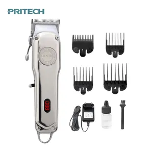 PRITECH-cortadora de pelo recargable con pantalla Digital Led, máquina para cortar cabello, color plateado