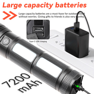 <span class=keywords><strong>ไฟฉาย</strong></span> LED สว่างพิเศษ พร้อมไฟ COB 2 ดวง ชาร์จซ้ำได้ ความสว่างสูง 3000 ลูเมน แบตเตอรี่ 7200mAh <span class=keywords><strong>ไฟฉาย</strong></span>ยุทธวิธีสำหรับตั้งแคมป์ - Product Image 6