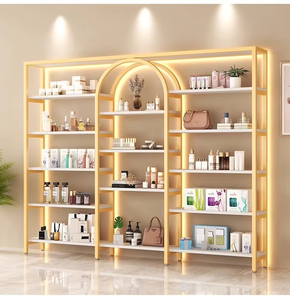 Exhibidor Metálico con Iluminación LED, Estante de Almacenamiento Multicapa para Salón de Belleza, Tienda, Uso Comercial, Diseño Contemporáneo - Product Image 1