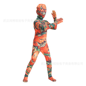 Pumpkin <b>Man</b> <b>Onesie</b> Halloween Costume Children Cosplay Full Body Suit Orange Print Fancy Dress Party Outfit - Product Image 3