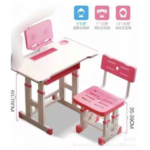 Children Study Desk And Chair Set Height Adjustable <b>Plastic</b> Modern Design For Home Learning Pink And Blue - Product Image 5