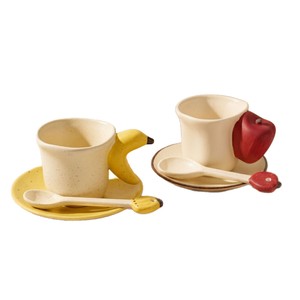 Ensemble tasse et soucoupe en céramique créative banane-pomme, idéal pour le bureau, pour couple, cadeau d'anniversaire pour femme - Product Image 6