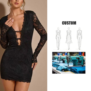 Tuta Floreale Sexy da Donna in Pizzo Trasparente a Maniche Lunghe con Schiena Scoperta e Allacciatura al Collo, Vita Alta e Vestibilità Aderente - Product Image 1
