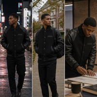 Blouson universitaire personnalisé pour homme en cuir et laine, avec boutons-pression, col et poignets côtelés, style baseball, streetwear, patchwork
