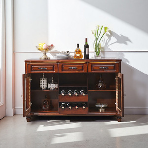 American Style Solid Wood <b>Sideboard</b> With Glass Doors And Wine Rack For Dining Room Storage - Product Image 2