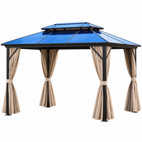 Gazebo extérieur à toit rigide, double toit, auvent en polycarbonate, structure en aluminium, pavillon de patio avec rideaux