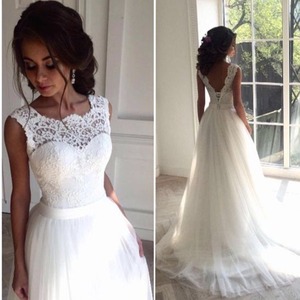 Wedding Dress Women's A-Line Sweetheart Neckline White Gown Natural Waistline Mid-length Elegant Party Dress - Product Image 1