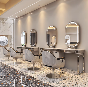 Grand mobilier de salon : Station de coiffure et maquillage avec miroir LED doré pleine longueur et table intégrée, économique - Product Image 3