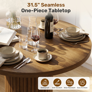 Modern Fluted Column Round <b>Bar</b> <b>Table</b> Thick Round Tabletop Counter Height Pub <b>Table</b> with Built-in Footrest for Cafe & Bistro - Product Image 2