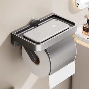 Porte-papier toilette mural à ventouse, rectangulaire, gris, design minimaliste, étagère de salle de bain - Product Image 1