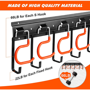 Organisateur d'outils de garage mural, étagère de rangement <span class=keywords><strong>suspendue</strong></span> pour jardin et garage avec 10 crochets réglables et 4 rails - Product Image 6