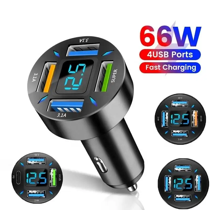 Usb C Port 66w Fast Car Fast Phone Charger Portable 4 in 1 Usb 4.2a Black Tecnologia Usb C Car Charger 48w Super Mini Charger