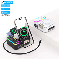 15W 8 en 1 Estación de carga plegable retráctil Reloj digital RGB LED Cargador inalámbrico magnético para iPhone Series Material de PC