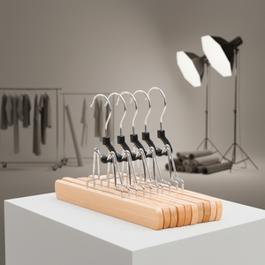 Cintres magiques Lavinia <span class=keywords><strong>en</strong></span> bois naturel et acier inoxydable, économiseurs d'espace, antidérapants, multi-niveaux pour jupes - Product Image 1