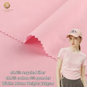 Youkesi personalizable 220GSM ropa de casa tela 45,5 fibra reciclada 45,5 algodón 9 Spandex 1*1 tela de algodón súper genial - Product Image 1