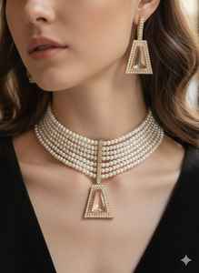 Ensemble collier et boucles d'oreilles en zircon AD avec finition argentée de qualité supérieure pour femmes, idéal pour les mariages et les soirées. - Product Image 3