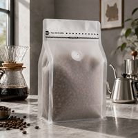 Sachet de café à fond plat laminé, imprimé sur mesure, résistant à l'humidité, avec valve de dégazage unidirectionnelle et fermeture éclair refermable, vente en gros