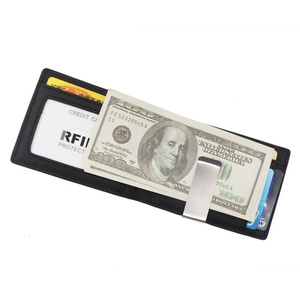 Hot Seller Genuine Leather Carbon Fiber RFID Blocking Slim Minimalist Custom Open Closure Man's Money Clip <b>Wallet</b> - Product Image 2