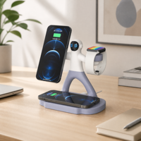 Support de charge sans fil magnétique 15W QC3.0/PD pour téléphone portable, montre et écouteurs, design Spaceman, chargeur de bureau