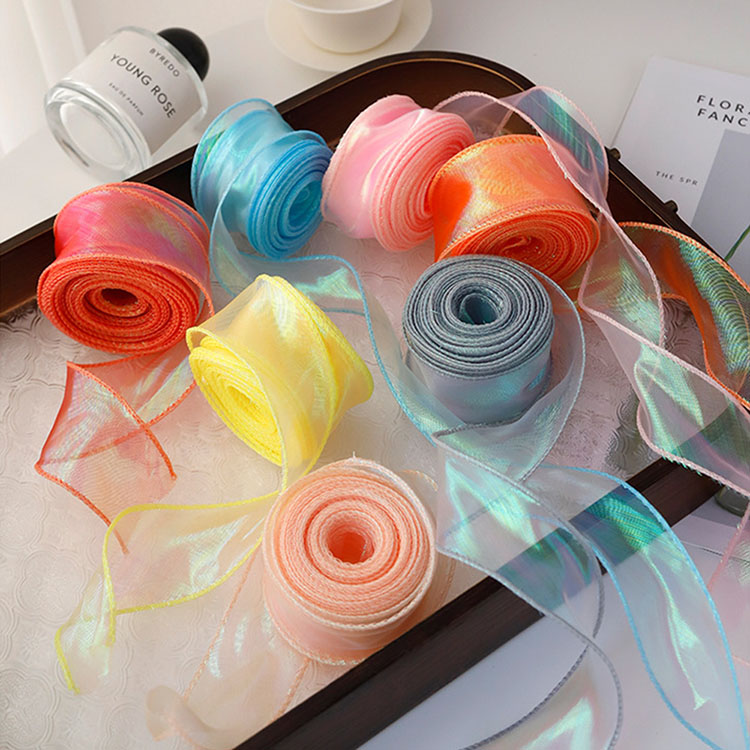 Single Face Style Bow Mesh Fish Tail Yarn Flower Packaging Gift Bouquet Satin Ribbon