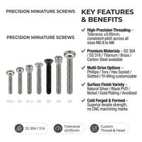 Vis de précision personnalisées, cruciformes, Torx, hexagonales, en acier inoxydable SS316, forgées à froid, pour dispositifs médicaux, appareils électroménagers, circuits imprimés, instruments, OEM
