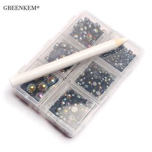 6 rejillas/Paquete de tamaños mixtos, perlas semiredondas, parte posterior plana, imitación de pegamento blanco suelto en cuentas de resina, fabricación de joyas Diy, perlas para <span class=keywords><strong>uñas</strong></span> - Product Image 6