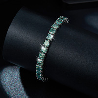 Bracelets unisexes en argent 925 plaqué rhodium, sertis de moissanite pagode bleu sarcelle taille radiant 5,5 mm, style hip-hop, cadeau pour rappeur