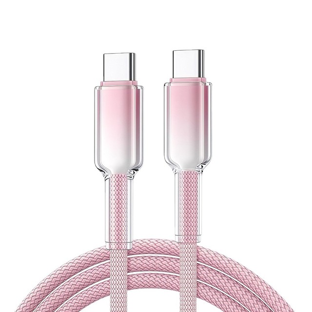 DIY Clear Gradient 100W Fast-Charging USB-C Cable Colourful Braided Rainbow Type C to Type C Cable for iPhone 15 16 17 18