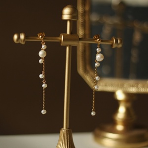 High Quality Simple Ear <b>Ring</b> Ball Long Tassel Natural Pearl Stud Earrings - Product Image 4