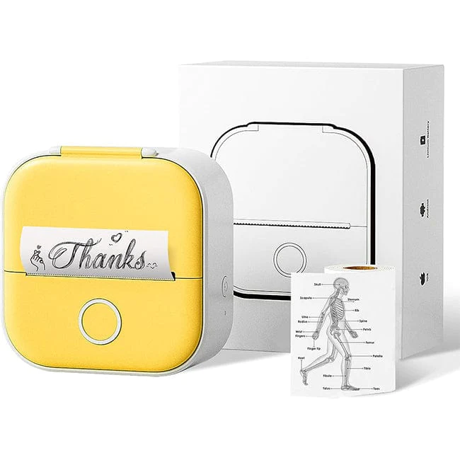 Impresora amarilla con 3 rollos de papel térmico