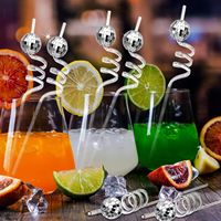 Disko bola cermin warna-warni bola sedotan pesta dekorasi bar pesta bentuk kreatif Halloween dapat digunakan kembali hewan peliharaan sedotan minum