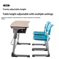 Ensemble chaise et bureau d'étudiant moderne et minimaliste en métal double, réglable en hauteur avec patins antidérapants, idéal pour les salles de classe, la formation et l'étude
