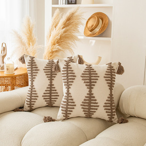 หมอนอิงขนแกะสีน้ำตาลทรงสี่เหลี่ยมลายทางเรขาคณิตสำหรับตกแต่งห้องนั่งเล่นห้องนอนโซฟา - Product Image 2
