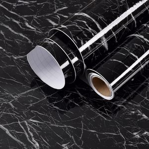 ORON Wallpaper Dinding Motif Marmer PVC Anti Air Modern Warna Hitam Perekat Sendiri Laris untuk Dekorasi Dapur dan Rumah - Product Image 1