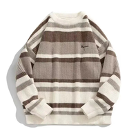Pull en tricot rayé personnalisé avec logo pour homme, col rond, blocs de couleur, doux, chaud, épais, hiver, vente en gros, OEM, ODM, usine