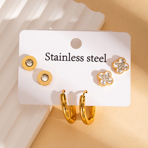 MW Trendy <strong>Fine</strong> Non-Fading <strong>Earrings</strong> Wholesale Stainless Steel Four-Leaf Clover Five-Petal Flower Butterfly Stud <strong>Earrings</strong> Set - Product Image 4