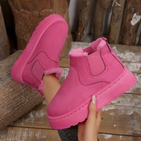 Bottines à enfiler brossées pour femmes, doublure en peluche, soufflet élastique, semelle épaisse, chaussures d'hiver décontractées pour le quotidien