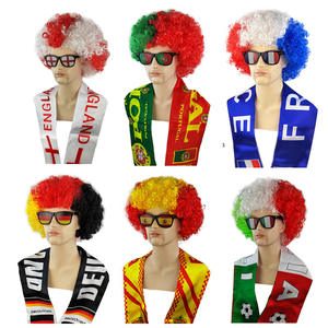 Perruque <span class=keywords><strong>Afro</strong></span> Couleurs Drapeau Européen avec <span class=keywords><strong>Foulard</strong></span> et Lunettes, Ensemble Logo Équipe Nationale et Ballon de Football pour Déguisement - Product Image 3