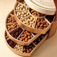 Boîte Cadeau Cylindrique Élégante Faite à la Main avec Plateaux Rotatifs pour Fruits Secs, Emballage Alimentaire Rigide Personnalisable avec Logo pour les Fêtes
