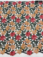 Tissu en dentelle guipure à découpe florale colorée 100% polyester brodé pour robe de mariée mexicaine et fête