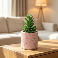 Pot de plante cylindrique en terrazzo rose, petit pot à texture de béton moucheté, mini-planteur moderne pour succulentes et cactus